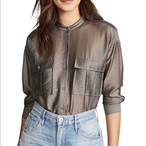 JOIE Lidelle Button Up Sheen Blouse in Moss NWT Size XS - Picture 13 of 13